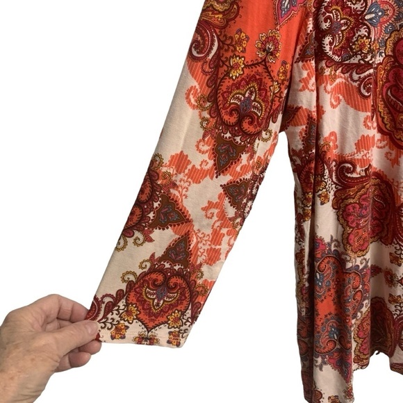 Chico’s Women’s Extra L Paisley V Neck pink Orange Print - Picture 4 of 9